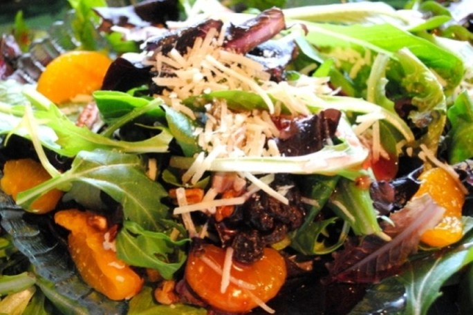 a dish is filled with food