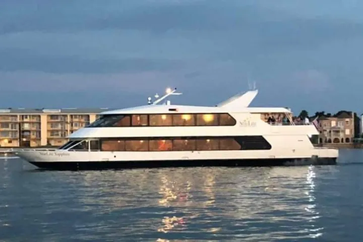 a small boat in a large body of water