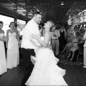 a group of people standing in front of a crowd