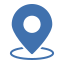 Blue map marker icon with a circular base on a white background.